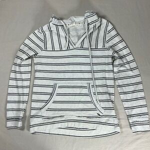Roxy Womens Striped Lightweight Hoodie Pullover Grey Black Size Medium